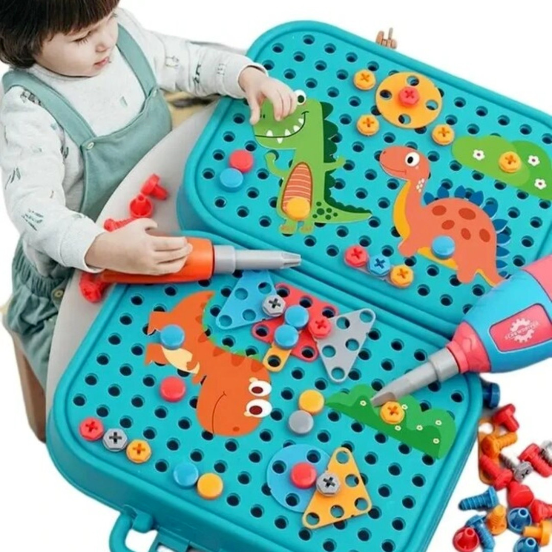 Kids Creativity Tool Box, Creative Puzzle Toy with Electric Drill Screw Tool Set
