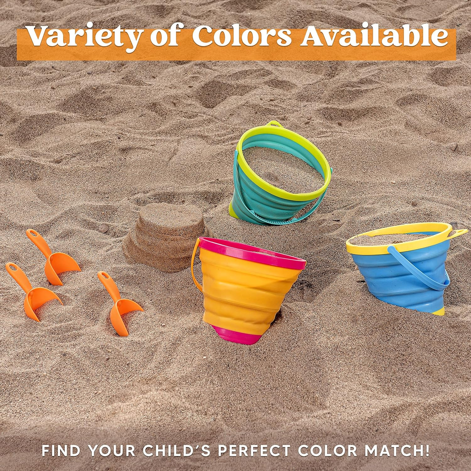 JOYIN 3 Packs Foldable Pail Bucket with Shovels & Mesh Bag, Collapsible Buckets