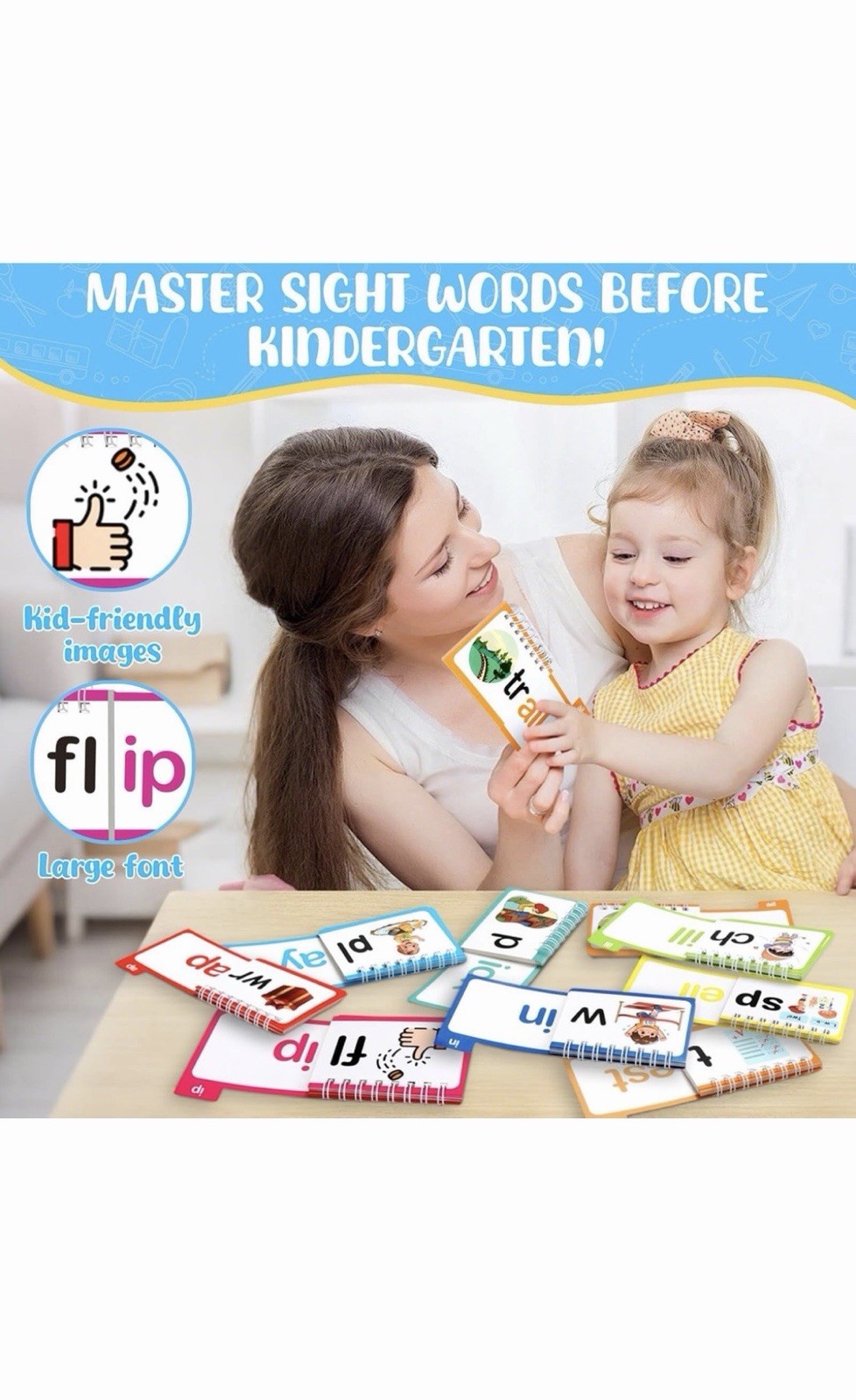 Phonics Flash Cards Word Family Build Book,Learn to Read 30 Read and Rhyme Flip