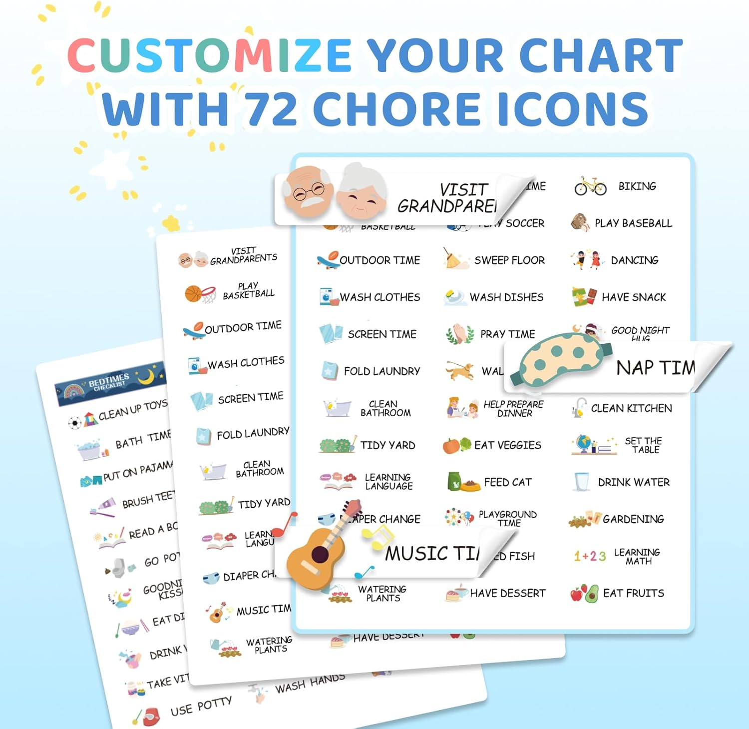 3 in 1 Bedtime/Morning/Daily Routine Chart for Kids, Magnetic Chore Chart for Ki