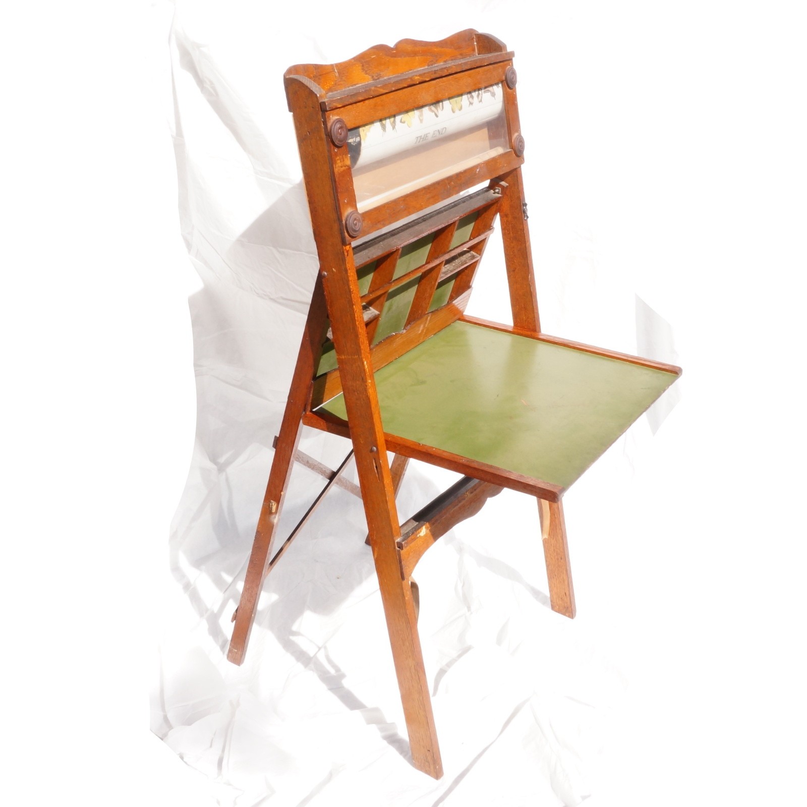 Vtg 1940s Educational Playthings Childs Folding Chalk Board Desk Windup Scroll