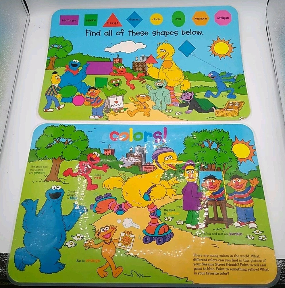 Sesame Street Colors 2002/Shapes 2005 Educational Learning Desk Activity Mats