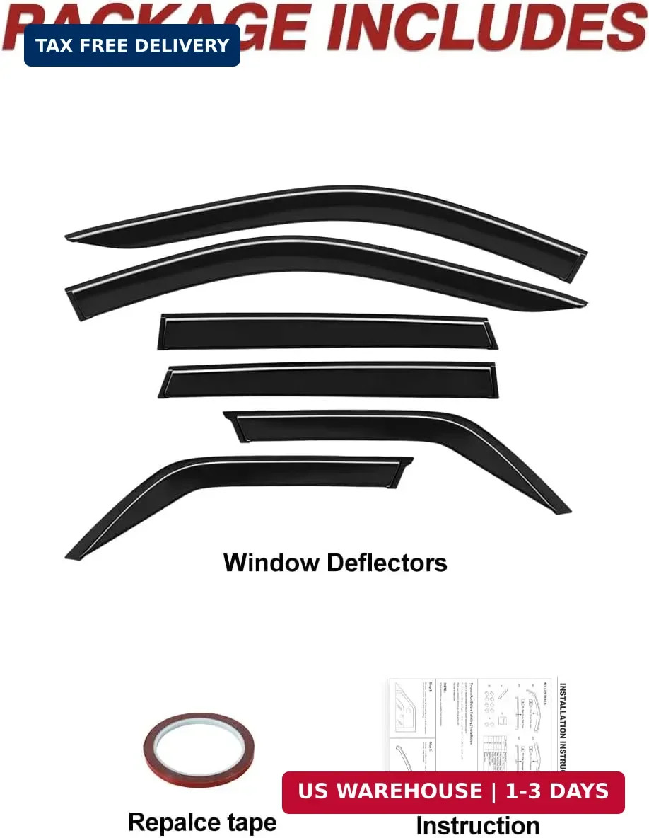 6pcs Outside-Mount Window Rain Guards Fit for 2011-2021 Jeep Grand Cherokee, Ext