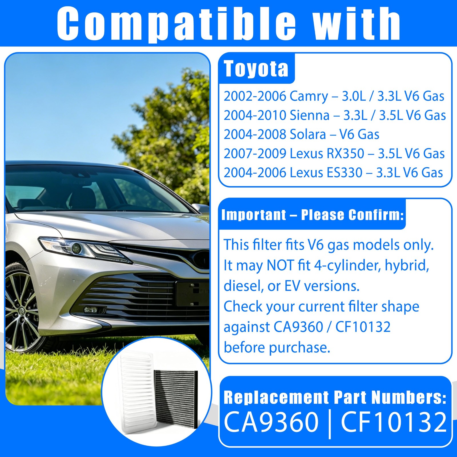 YunpanTrade Toyota Camry 02-06/Lexus RX350 07-09 air filter kit