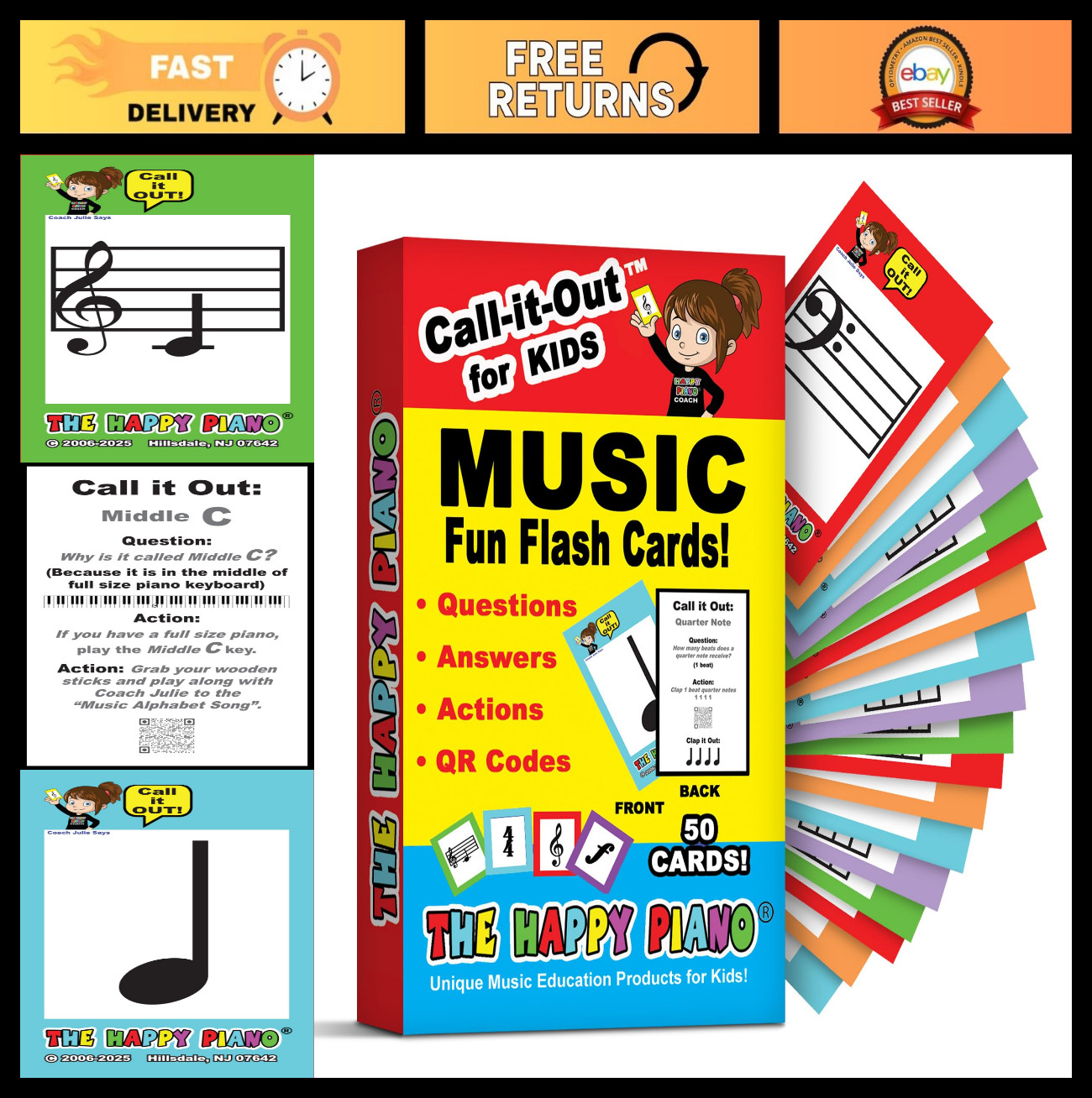 Interactive Music Theory Flash Cards for Kids 4+ | 50 Fun Learning Cards, QR Cod
