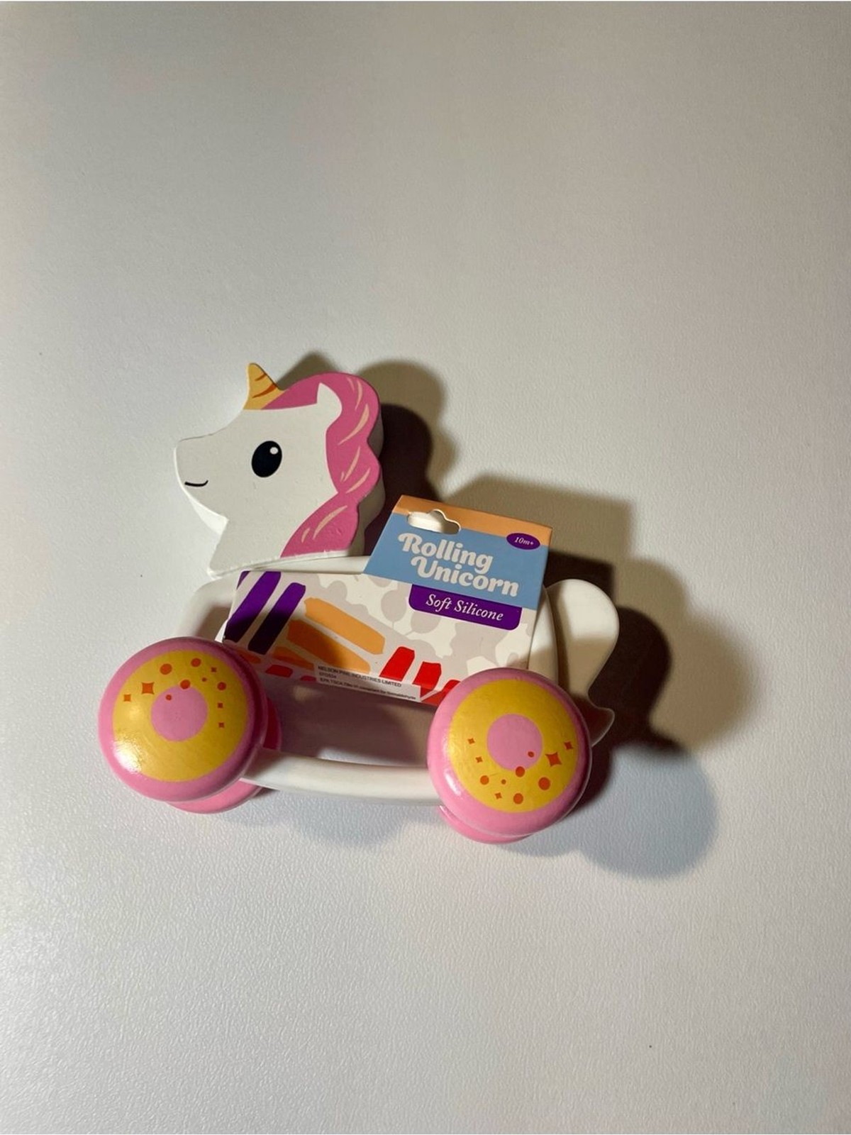Rolling Unicorn Push Toy – Pink and Yellow NWT Toddlers Learning Fun Roll Wheels