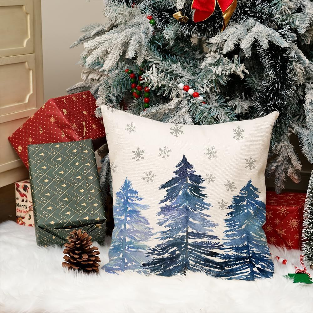 AACORS Christmas Pillow Cover 16X16 Inch Christmas Trees Snowflake Decorations