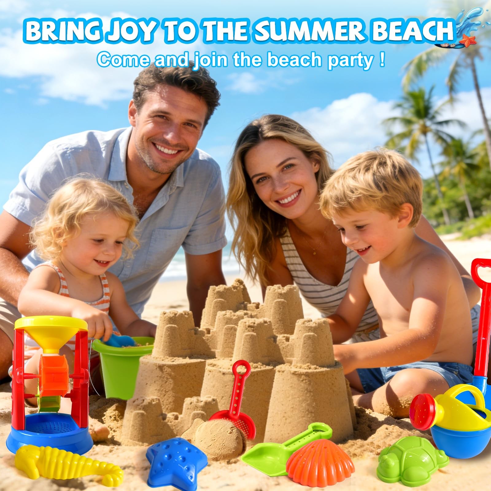 Beach Toys, 19 Piece Sand Toys Set Kids Sandbox Medium, Multicolor