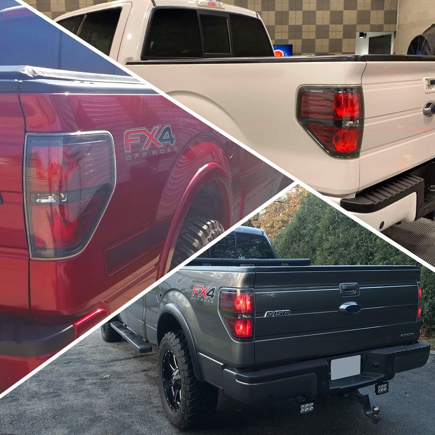 09-14 Ford F150 Tail Lights Brake Signal Red Housing Assembly Pair Black Trim