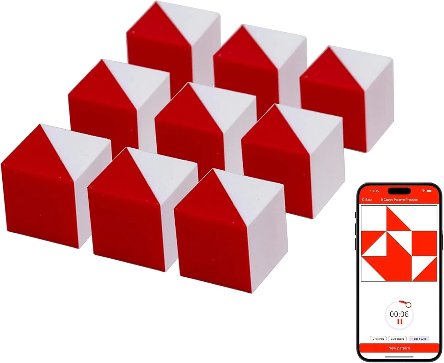 IQ Test Cube Basic Red 9 Kohs Cubes Block Design BDT WPPSI WAIS IV WISC V Tests