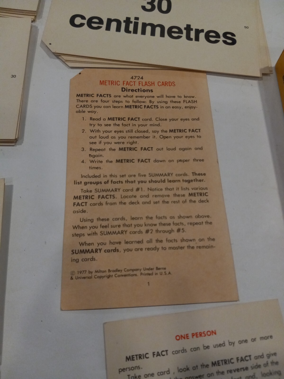 Vintage Milton Bradley Metric Flash Cards 1977