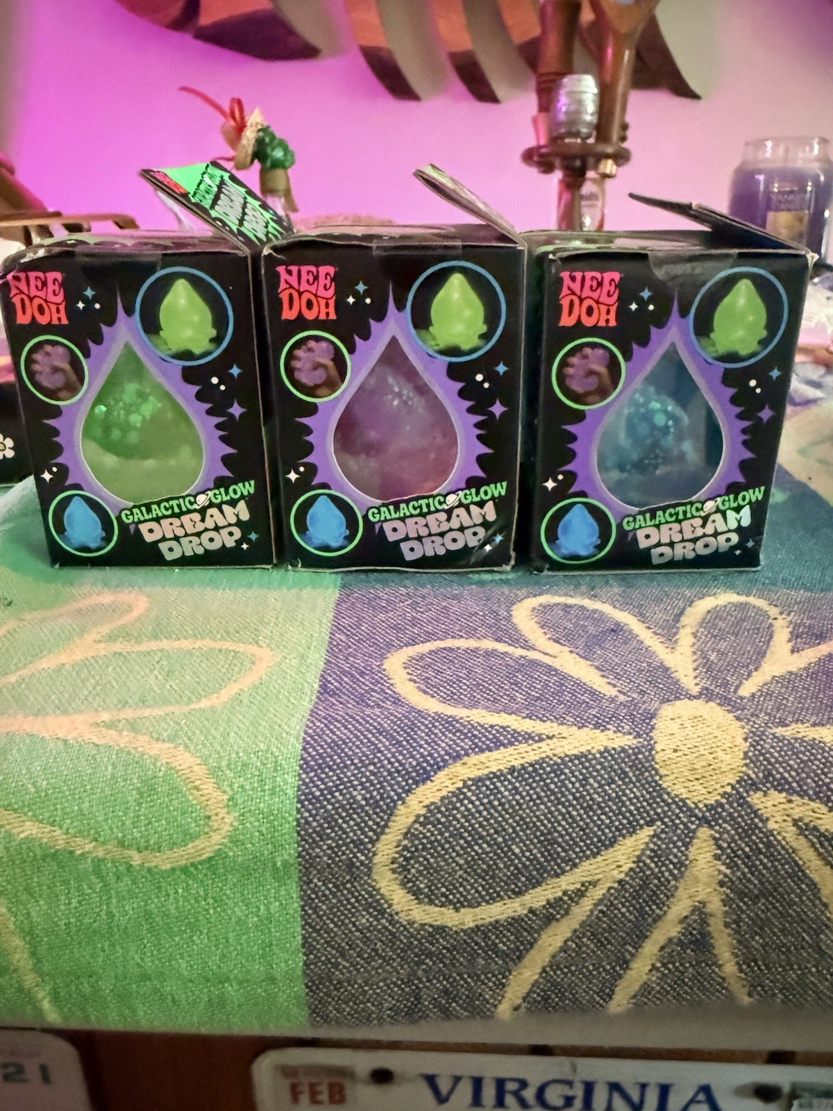 Schylling NeeDoh Galactic Glow Dream Drops Complete Set 3 Green Purple Blue RARE