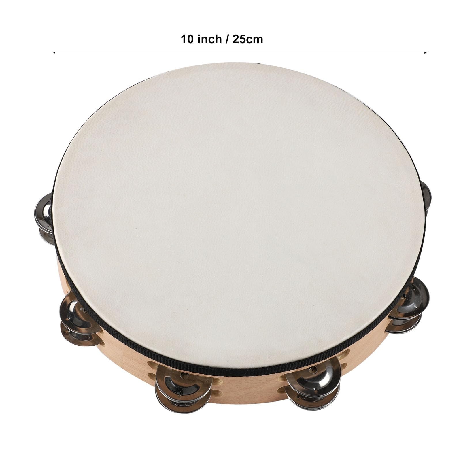 LIEKE Goatskin Tambourine 10 Inch Beechwood Hand Held Drum for Adult with 8 P…