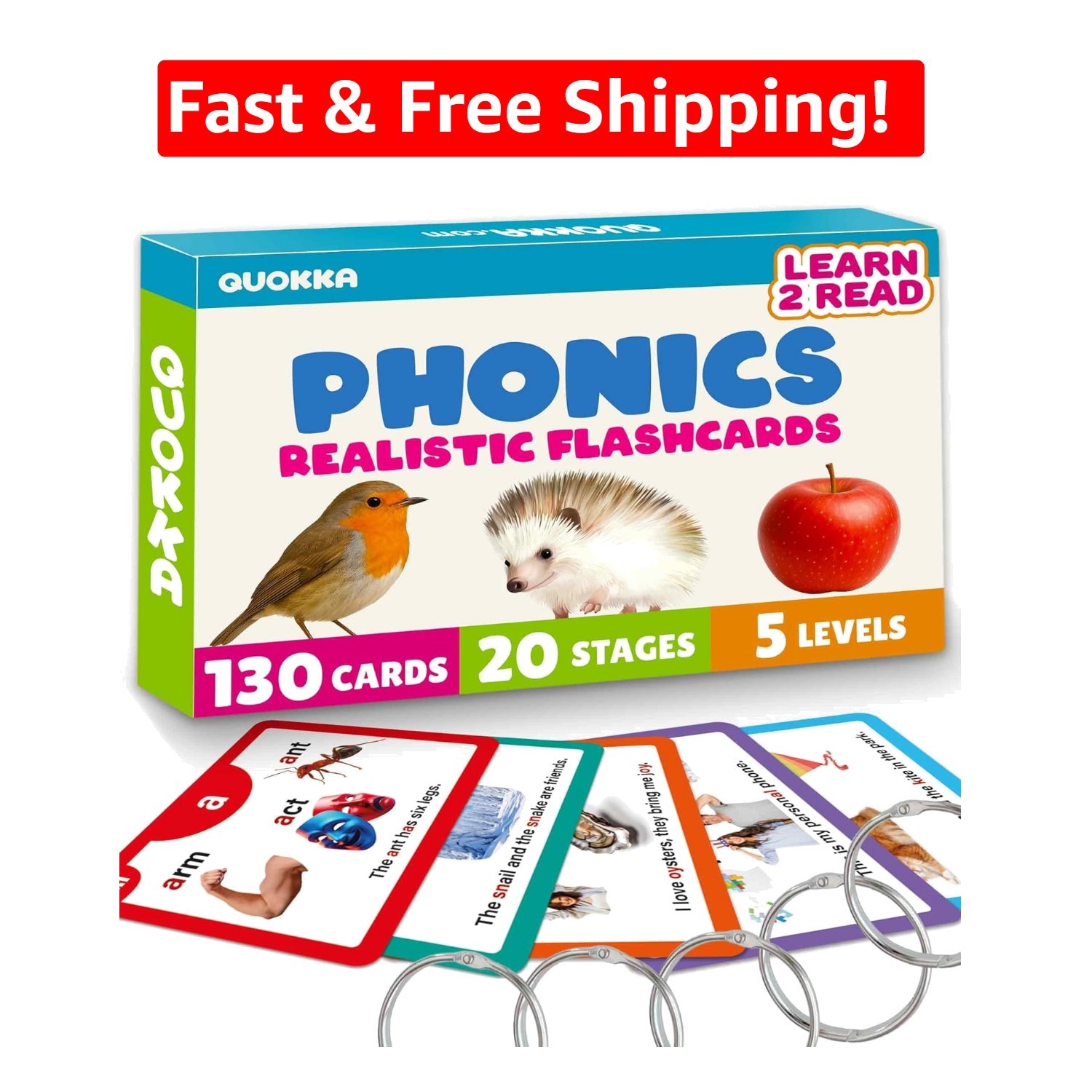 Colorful Phonics Flash Cards – Unlock Reading for Kids 4-8 with 130 Games