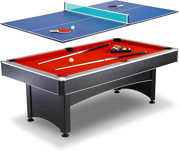 Hathaway Maverick 7-Foot Pool and Table Tennis Multi Game with Red Felt and Blue