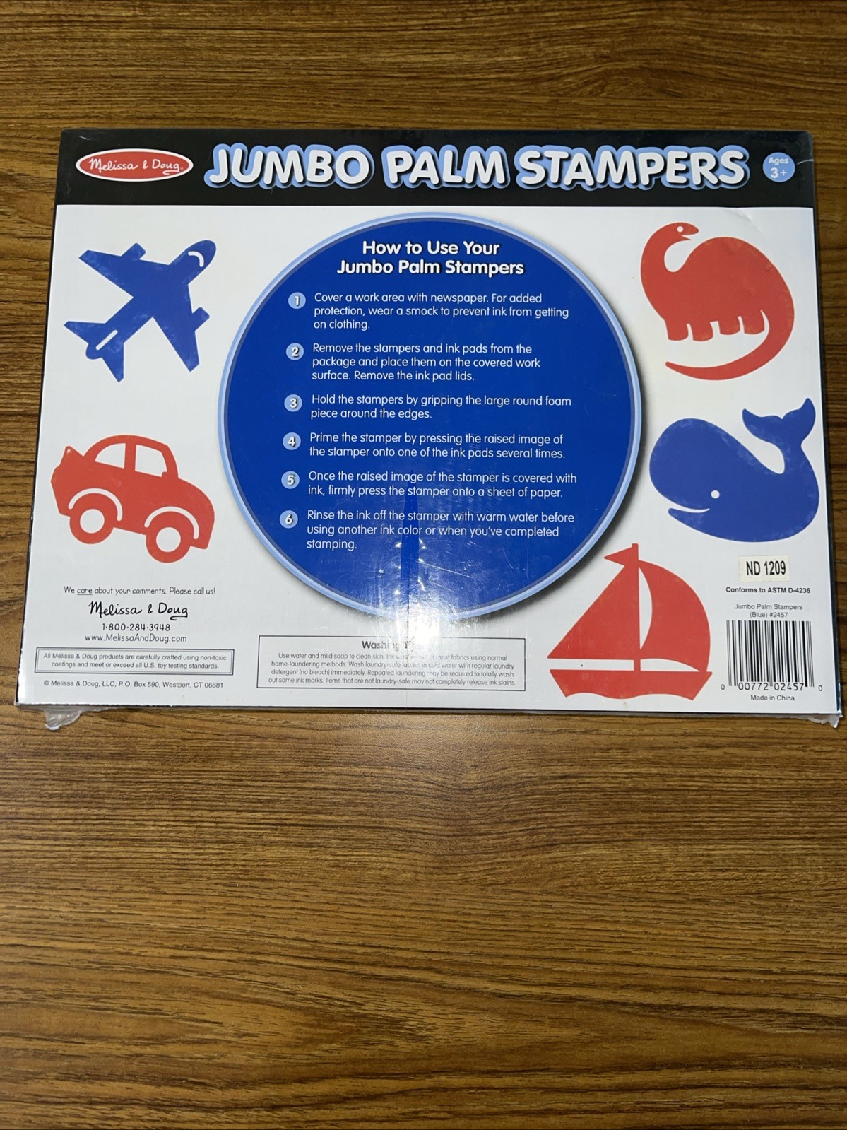 Melissa & Doug Jumbo Palm Stampers – Blue/Red Whale Car Plane Sailboat Dinosaur