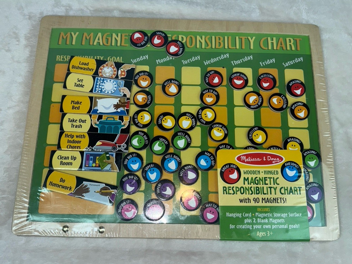 NEW MELISSA & DOUG Magnetic Responsibility Chart 90 Magnets Wooden Hinged