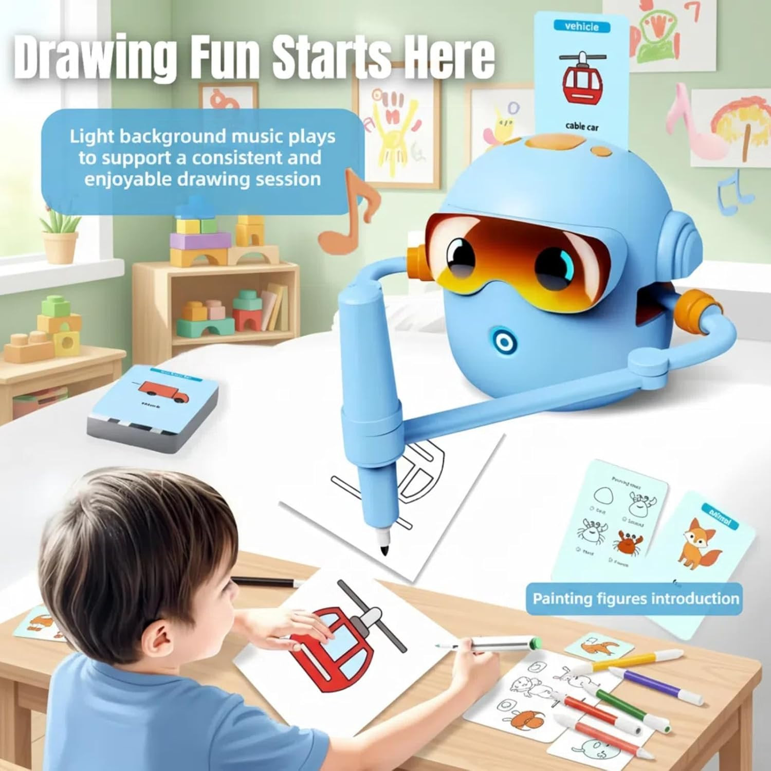 Automated Drawing Robot for Kids & Beginners Sketch Assistant with Cards Blue