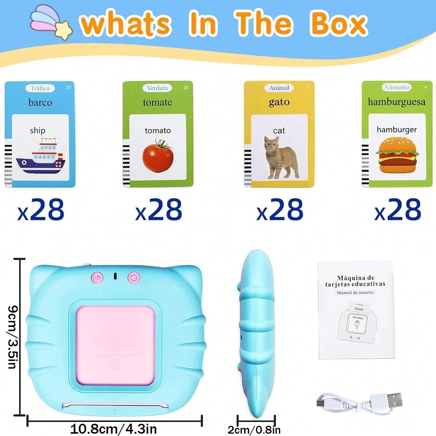 Spanish English Talking Flash Cards 224 Sight Words Bilingual Learning Toy