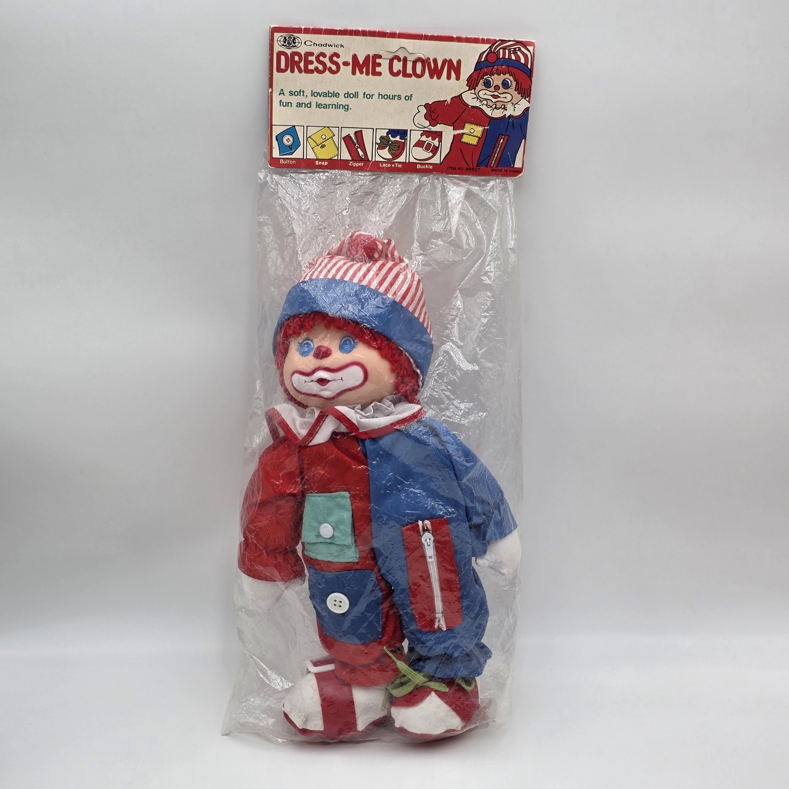 Chadwick DRESS ME Clown Doll 14″ Teaching Plush Snap Button Zipper New