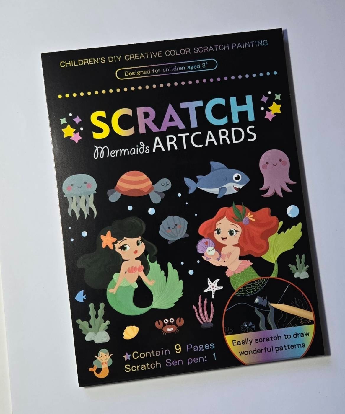 3 PCS Scratch Art Card Set Kids DIY Craft Activity Safari Space Mermaid