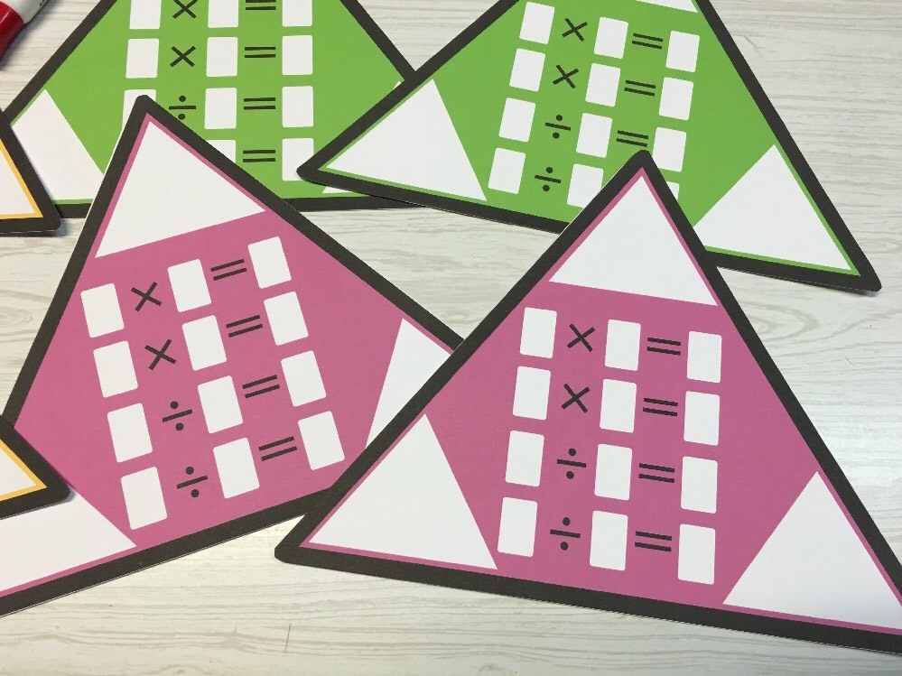 Multiplication Fact Families Triangles – 6 Laminated Dry Erase Activity Card