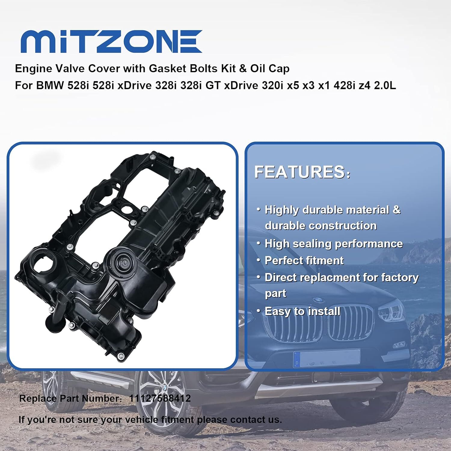 Normal MITZONE N20 Engine Valve Cover with Gasket Bolts Kit, Oil Cap for BMW