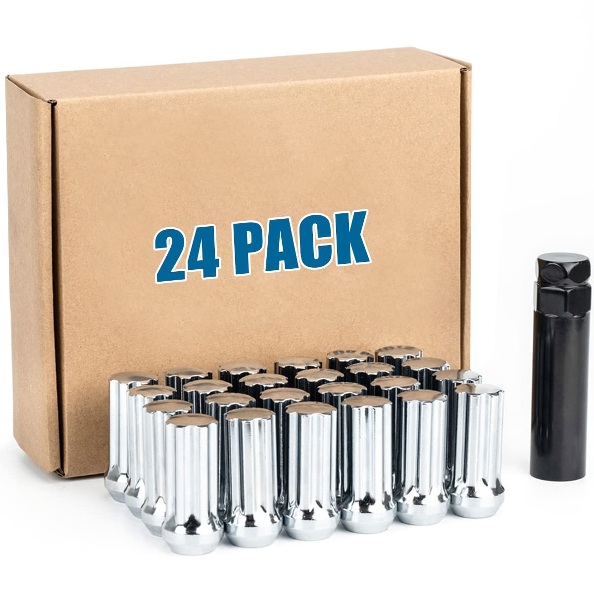 Chrome Locking Lug Nuts M14x2 7 Spline Tuner Lug Nut Kit 24pcs Chrome Lug Nuts