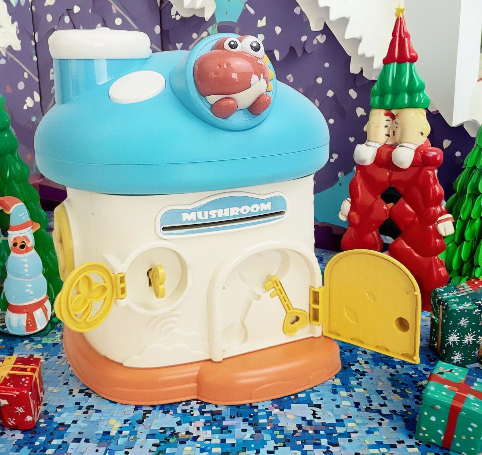 High Capacity Mushroom Savings Bank Accepts Coins & Bills with 2 Keys