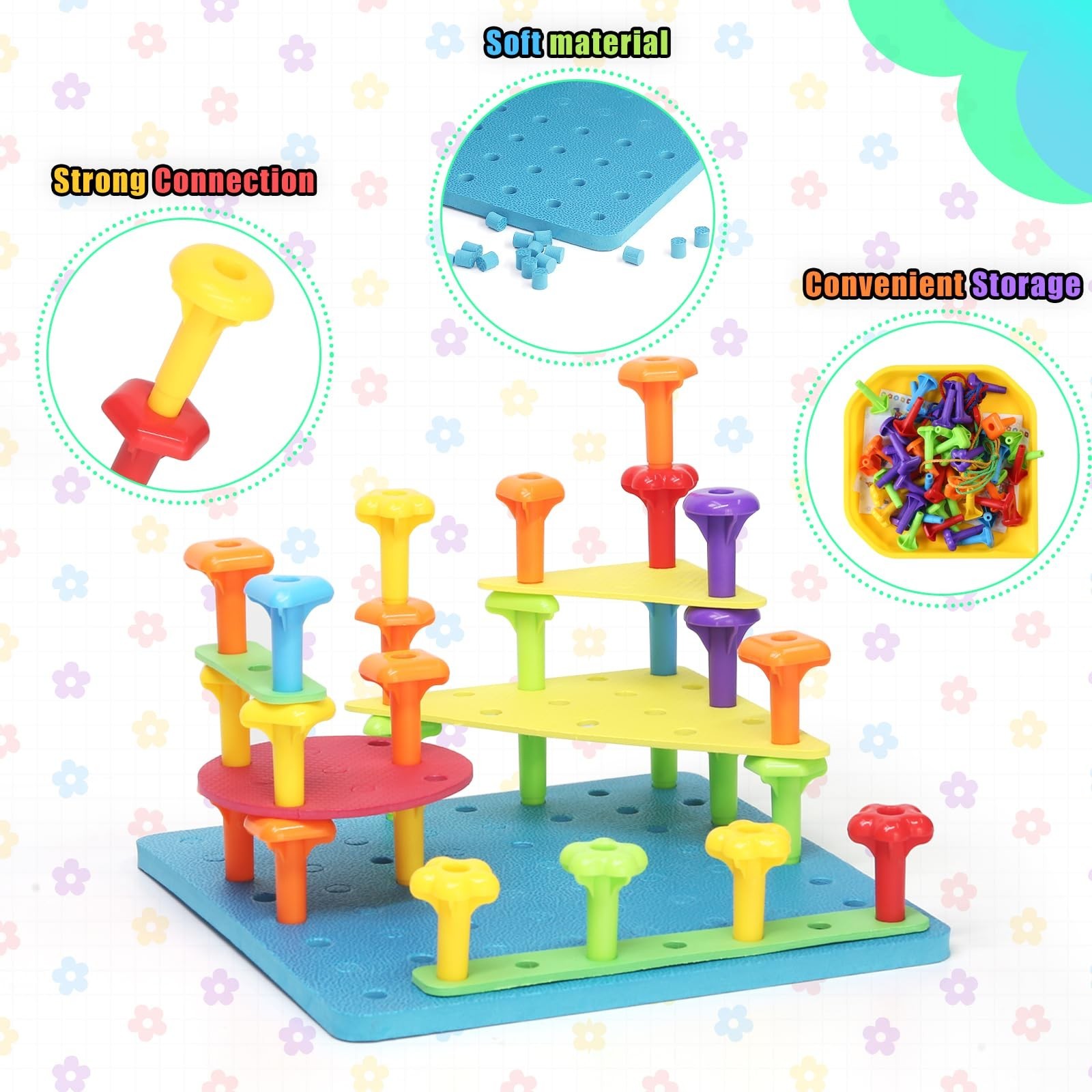 Peg Board Toy set 73Pcs DIY Building Stacking Toys for Kids 3-6 Years…