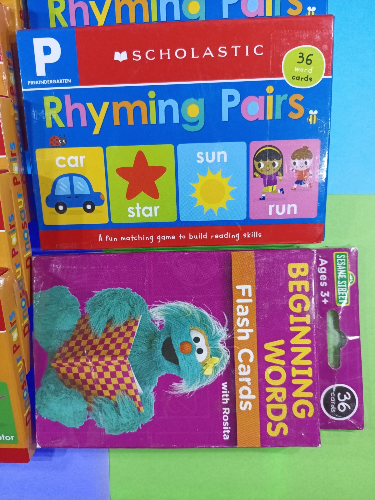 Scholastic Sesame Street Dinosaur Rhyming Words Flash Cards Matching Lot of 10