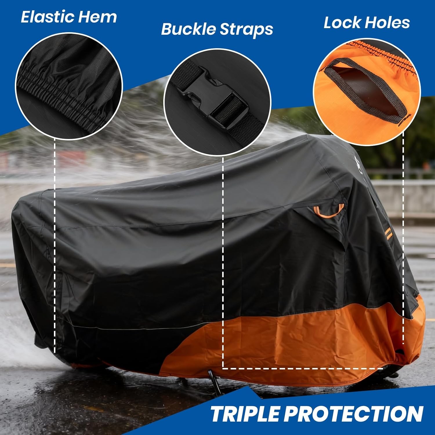 Favoto Motorcycle Cover Waterproof Outdoor – Fits up to 96.5″ Motorbikes 420D Ox