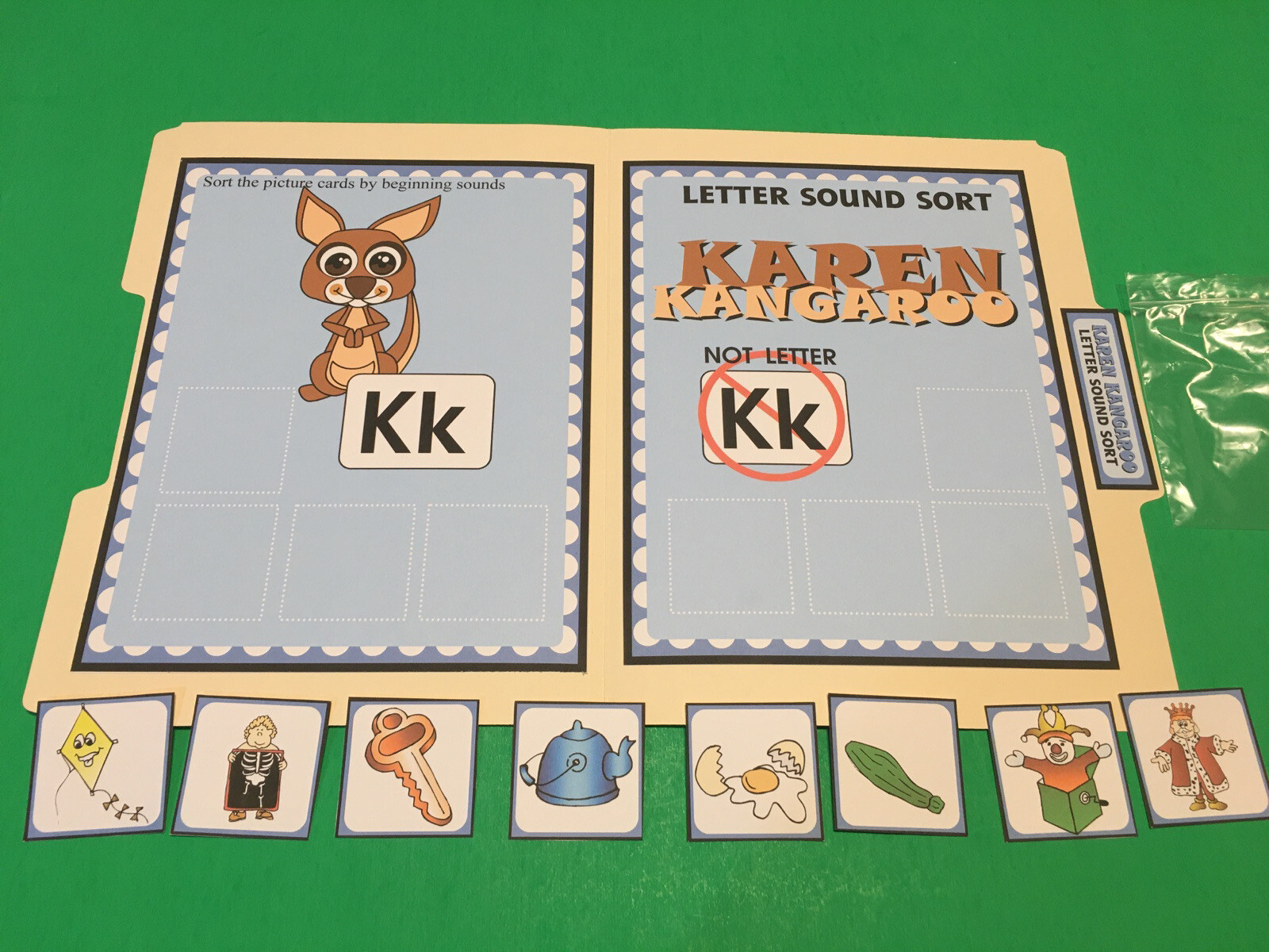 Karen Kangaroo – Letter Kk – DIY File Folder game – Printed / Uncut