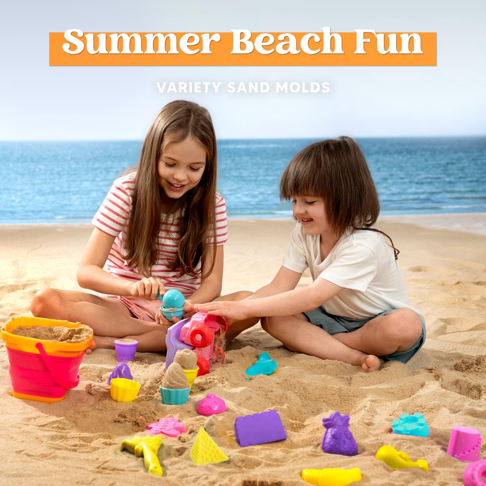 Sloosh Beach Sand Toys Set – Pink Dump Truck Car Toy Medium, Multicolor