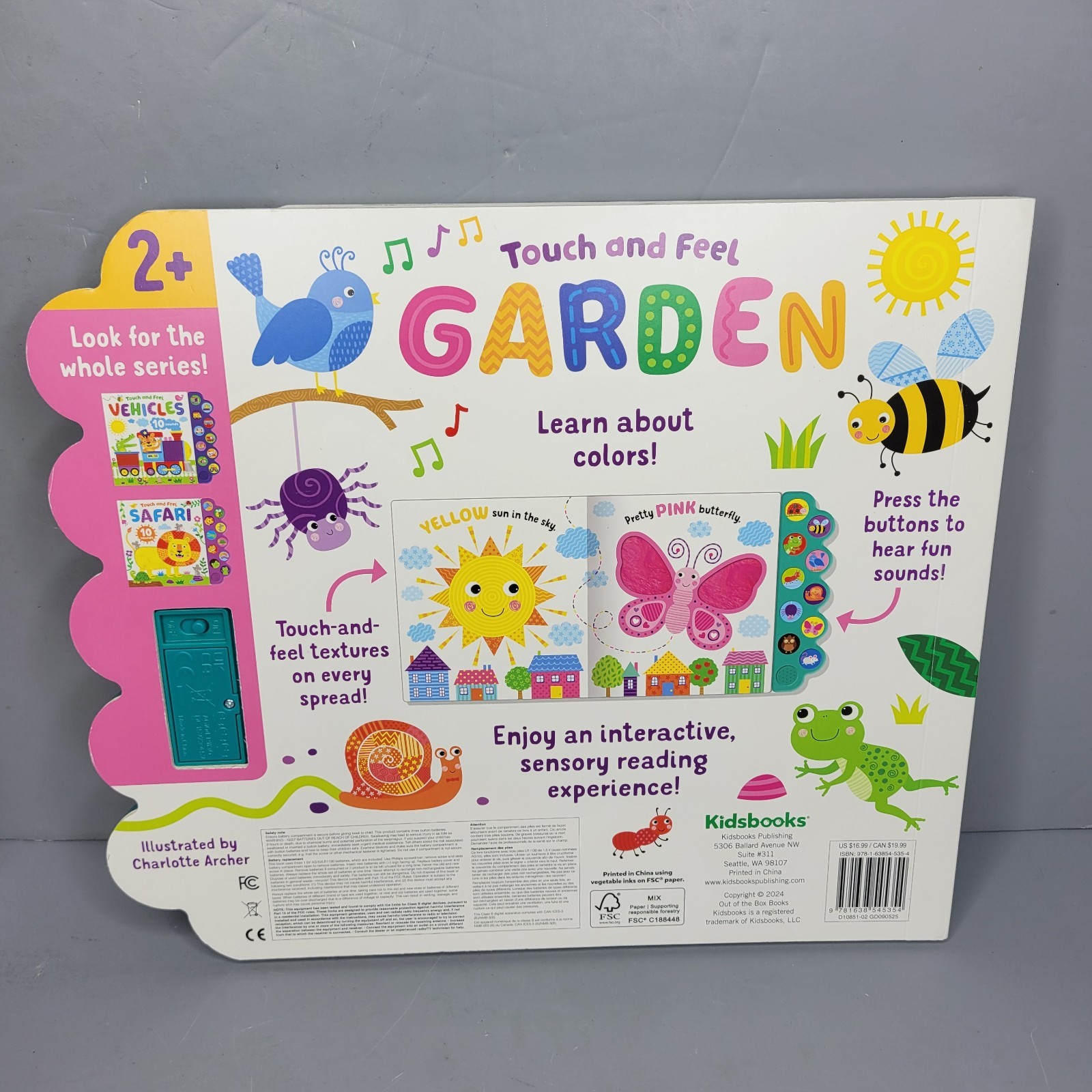 Kidsbooks Touch & Feel Garden Book – 10 Sounds Interactive Musical -New
