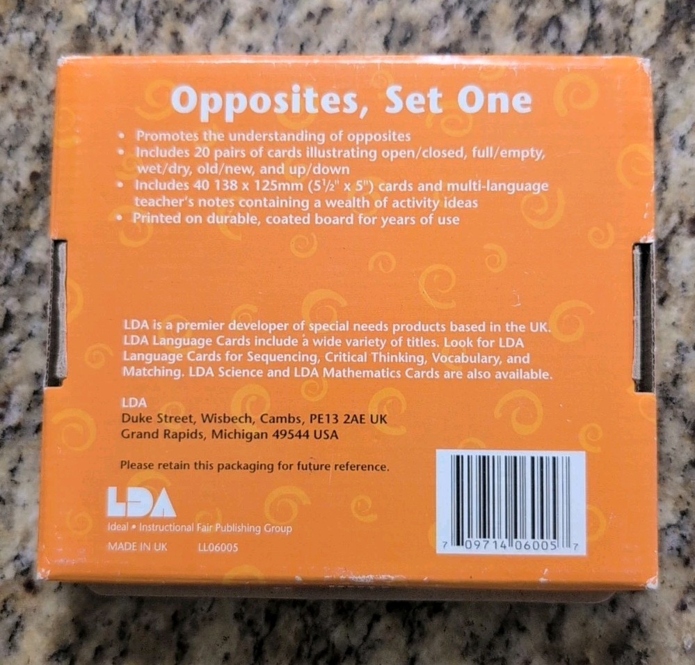 LDA Language cards Opposites Set One Skill Matching Elementary Homeschool