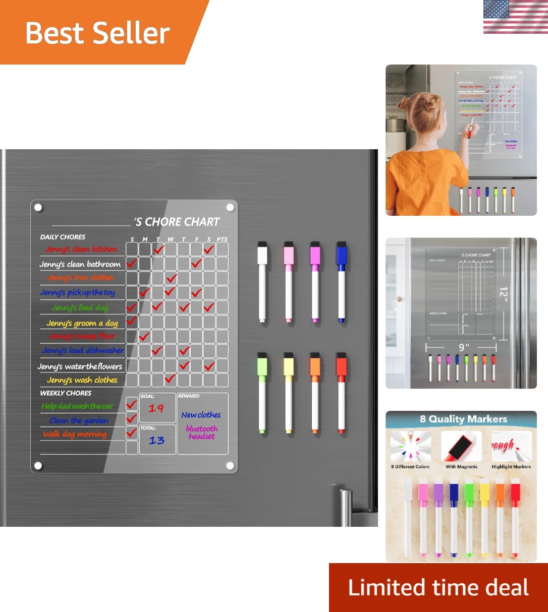 12″x9″ Magnetic Chore Chart – Engaging Acrylic Board for Family Responsibility