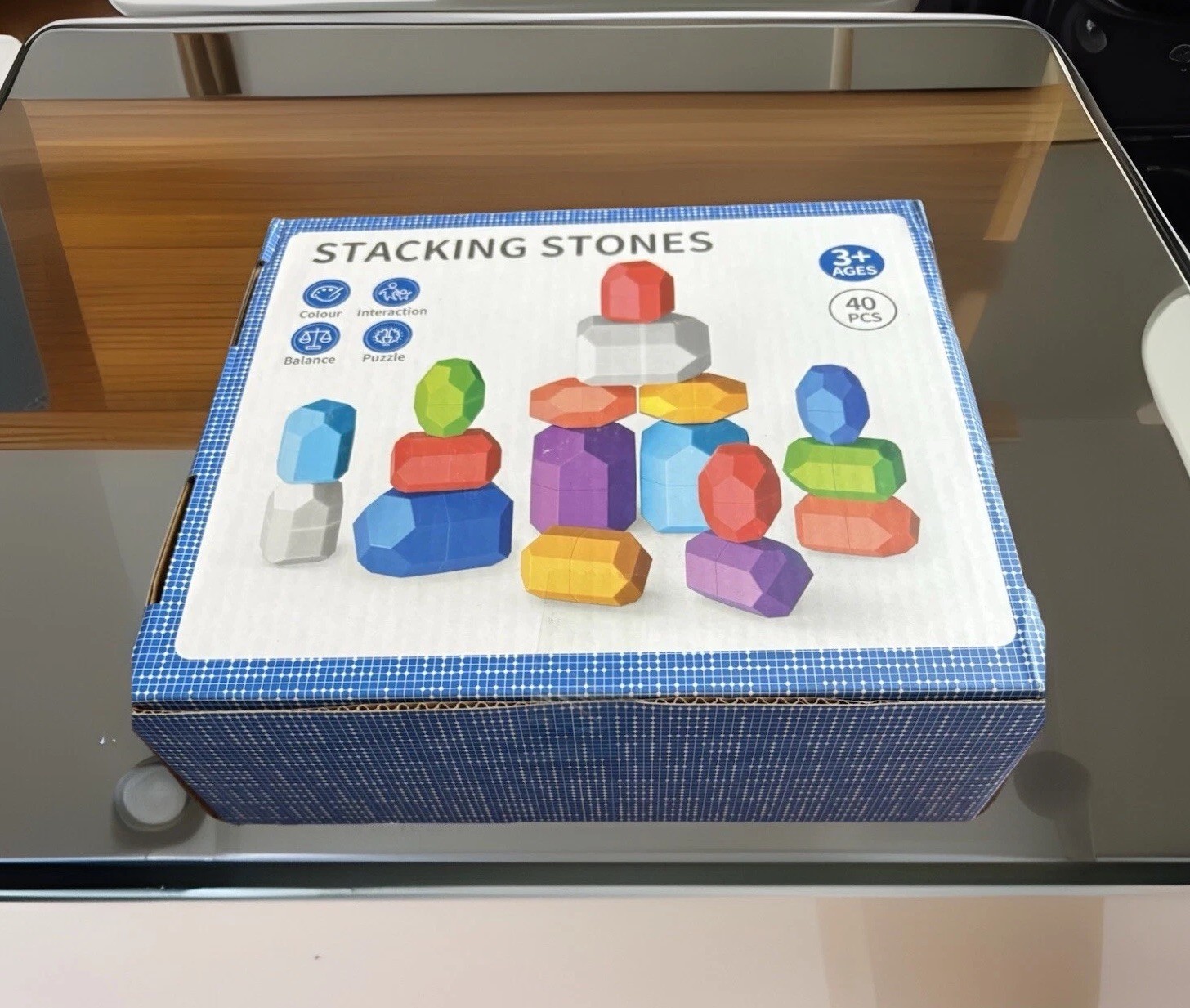 40 Pcs Wooden Stacking Stones Set, Toys for 3+ Year Old , Temi