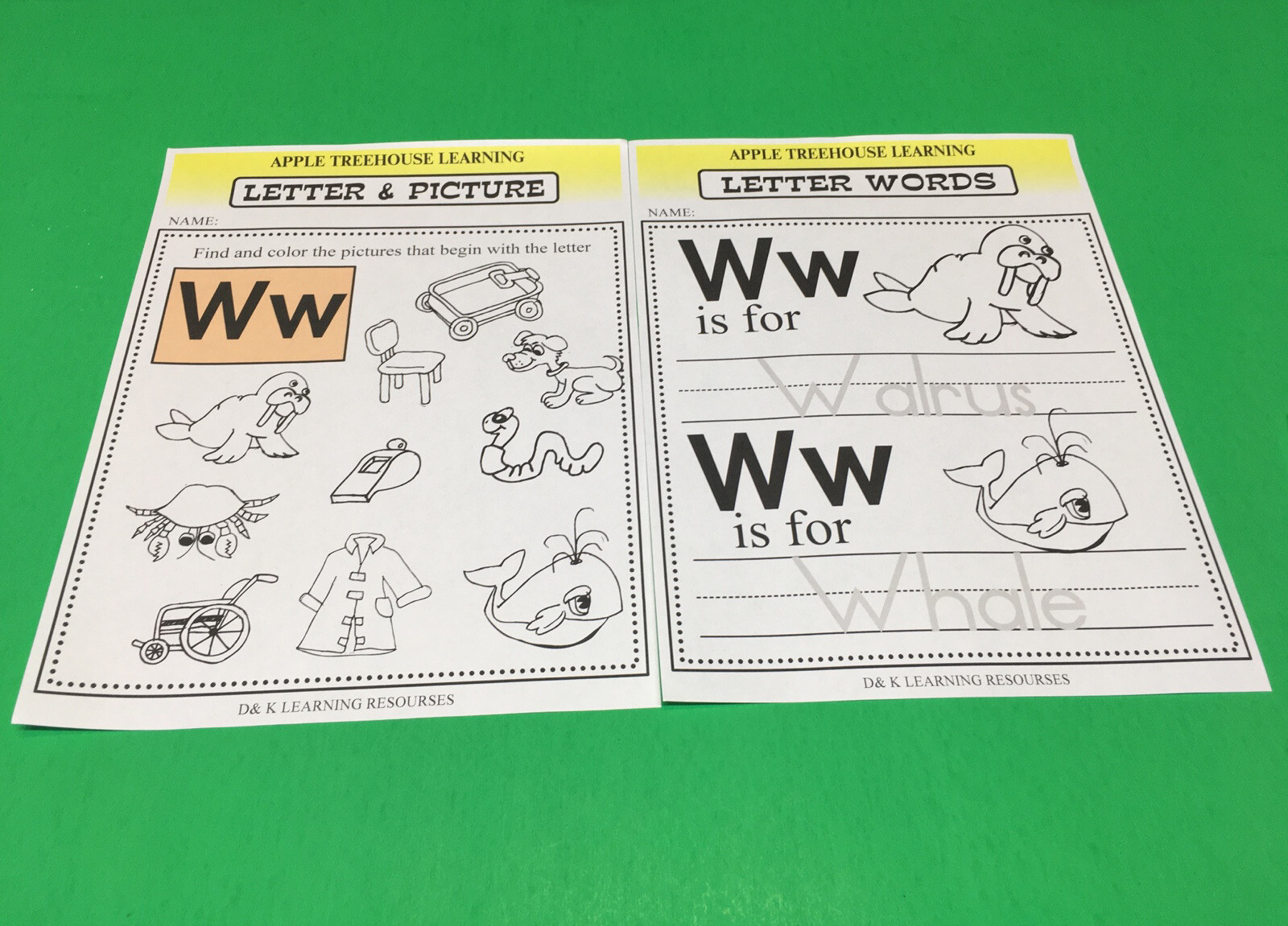 Letter Ww – Apple Treehouse Worksheets – Preschool Teaching supplies 20pgs