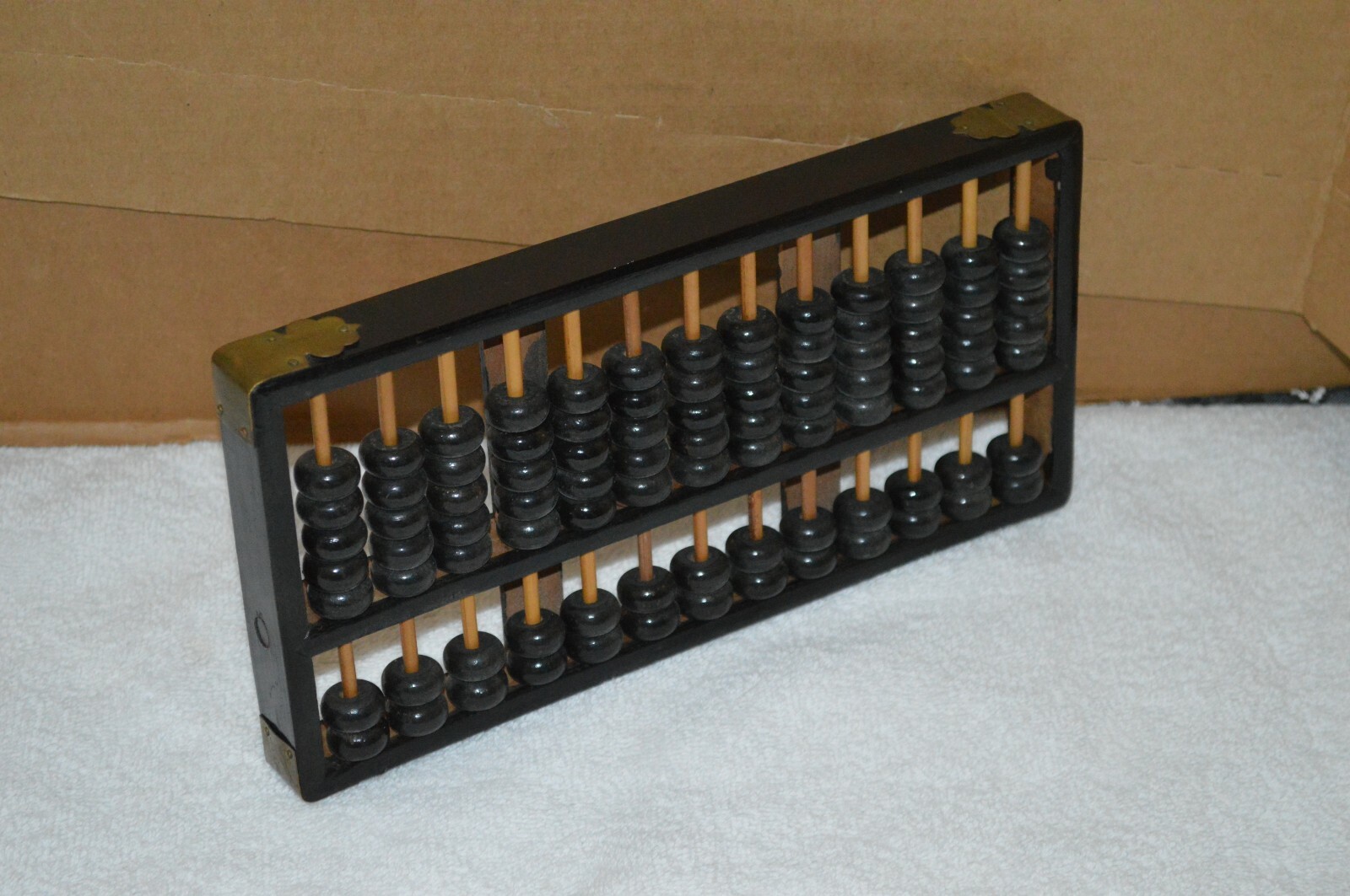 Vtg Black Laquer Lotus Flower Wooden Abacus 13 Rows 91 Beads Republic China