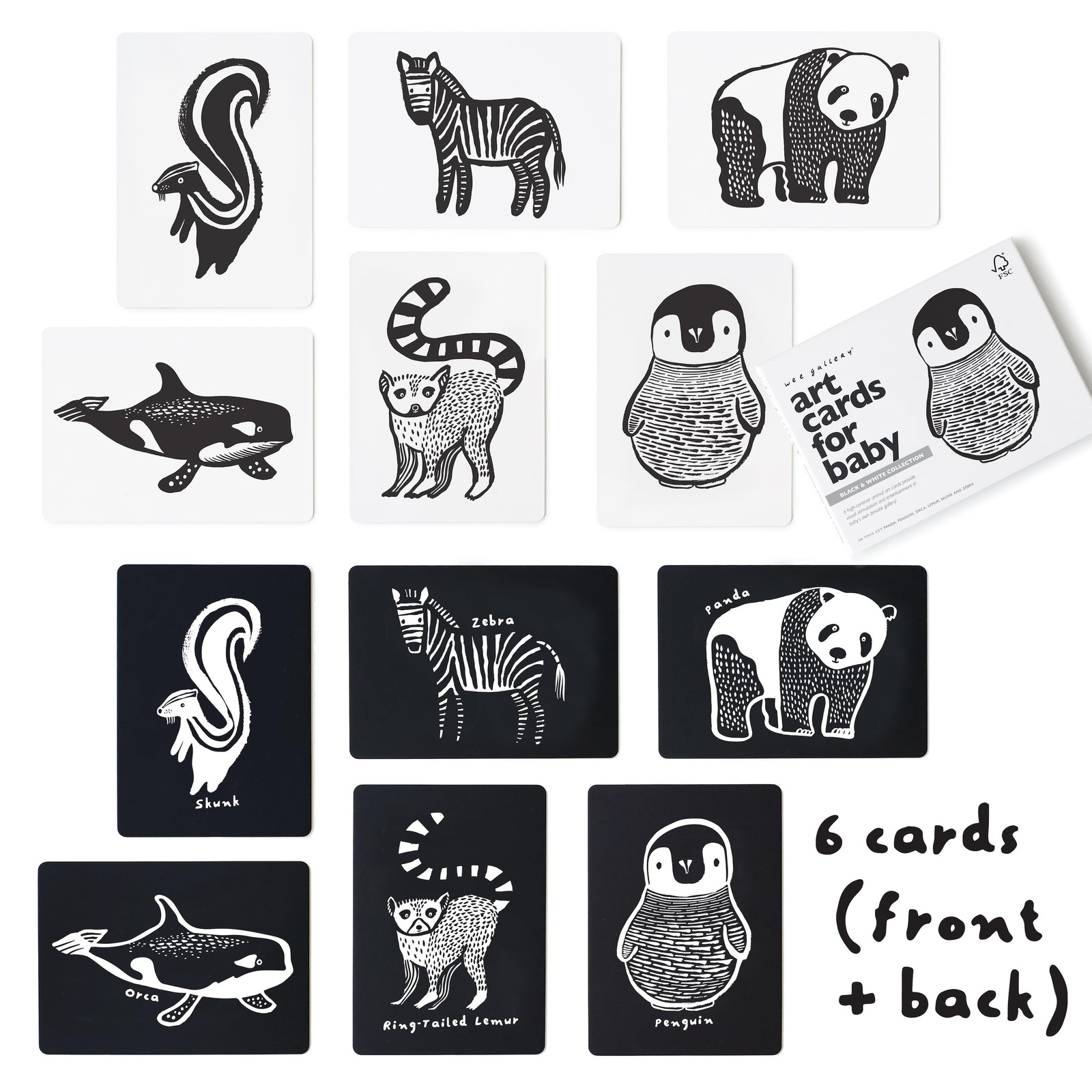 Art Cards for Baby, Durable High Contrast Black and White Animal Flashcards f…