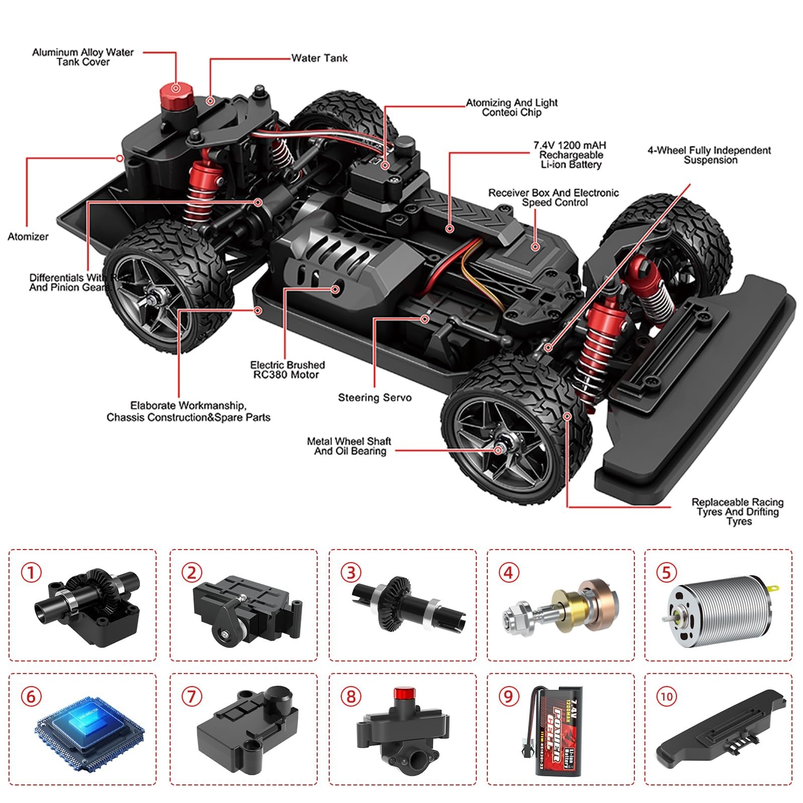 1/16 RC Drift Car, 35KM/H 4WD High Speed Remote Control Car with 380 Motor, T…