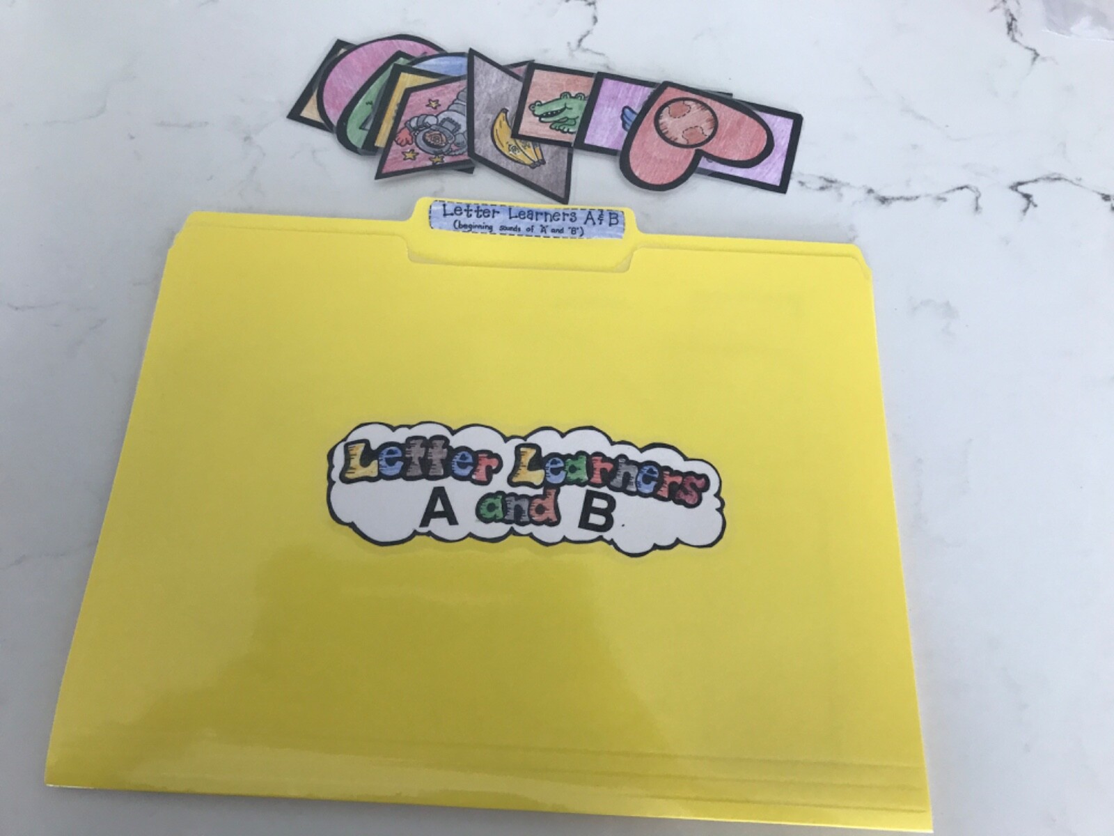 Letter Learners! Letter A & B Grade PreK language arts file folder game