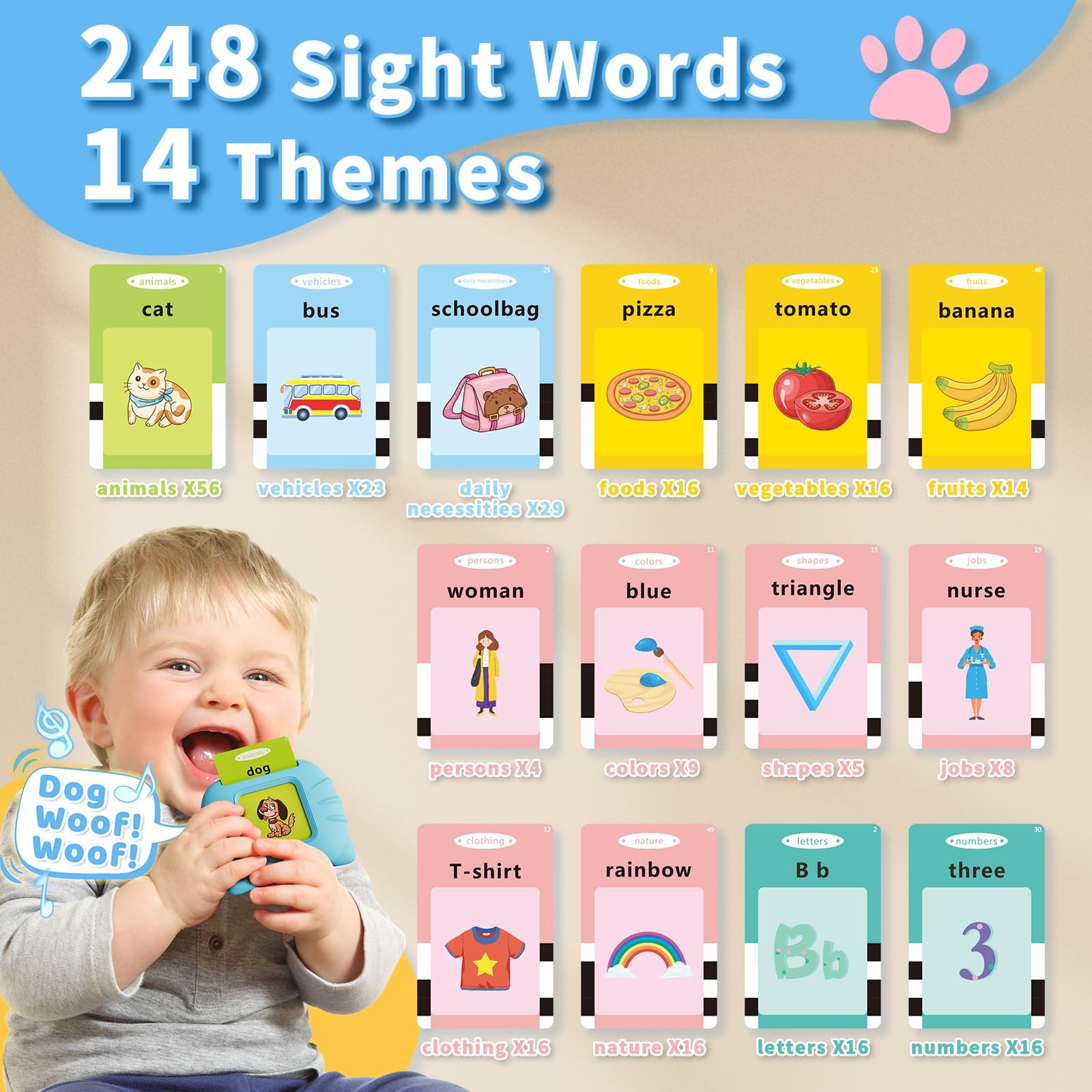 Toddler Toys Talking Flash Cards for 1 2 3 4 5 6 Year Old Boys and Girls, Aut…