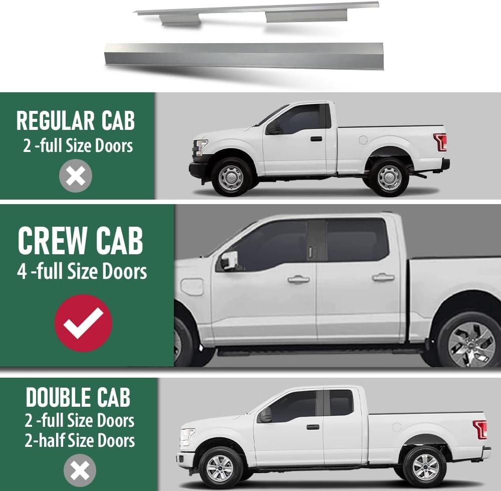 09-14 Ford F150 Crew Cab Slip-on Rocker Panel Guard Plates Pair Left & Right