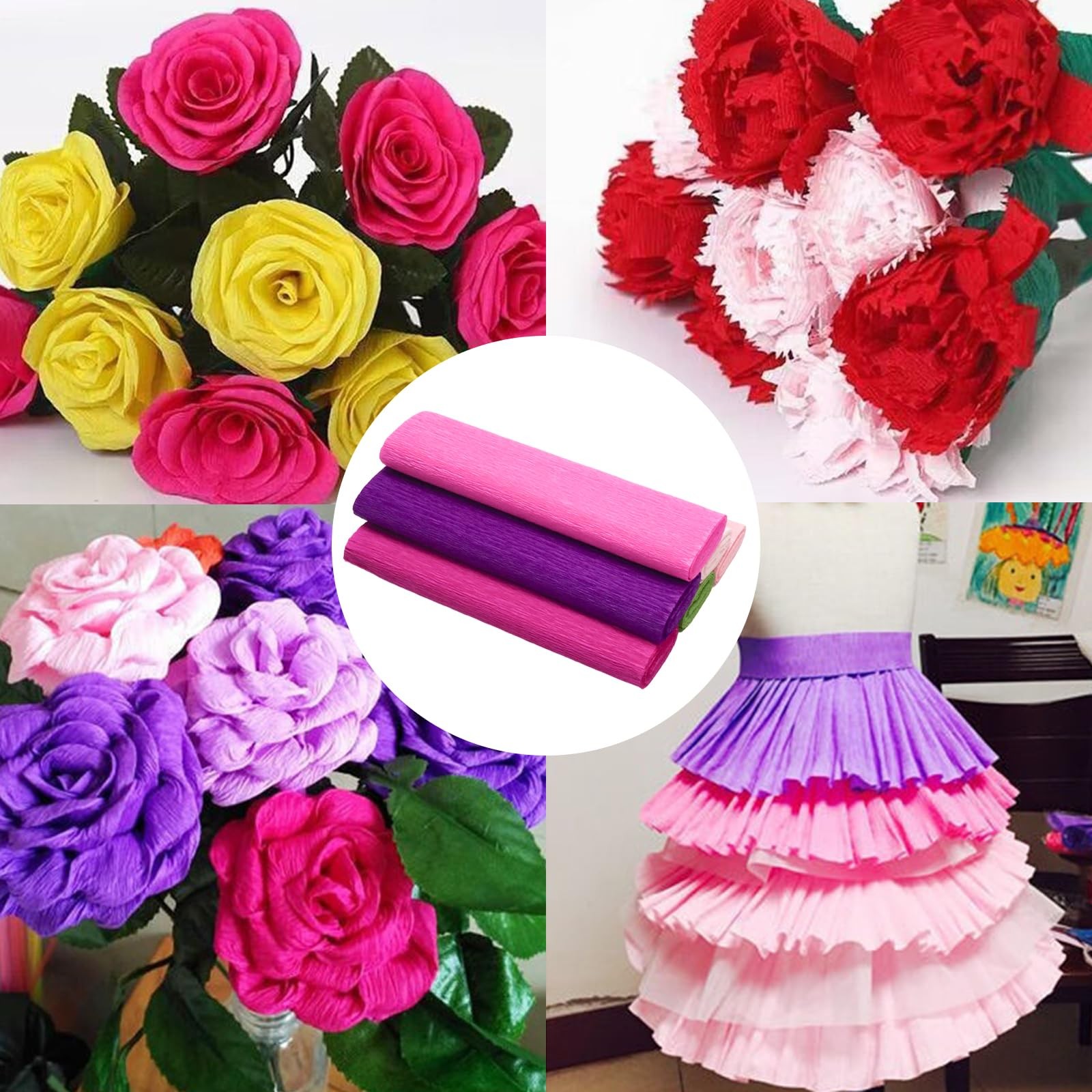 WINDAWNKE 6 Rolls Crepe Paper Streamers, 10 x 95 Inch Pink Colors