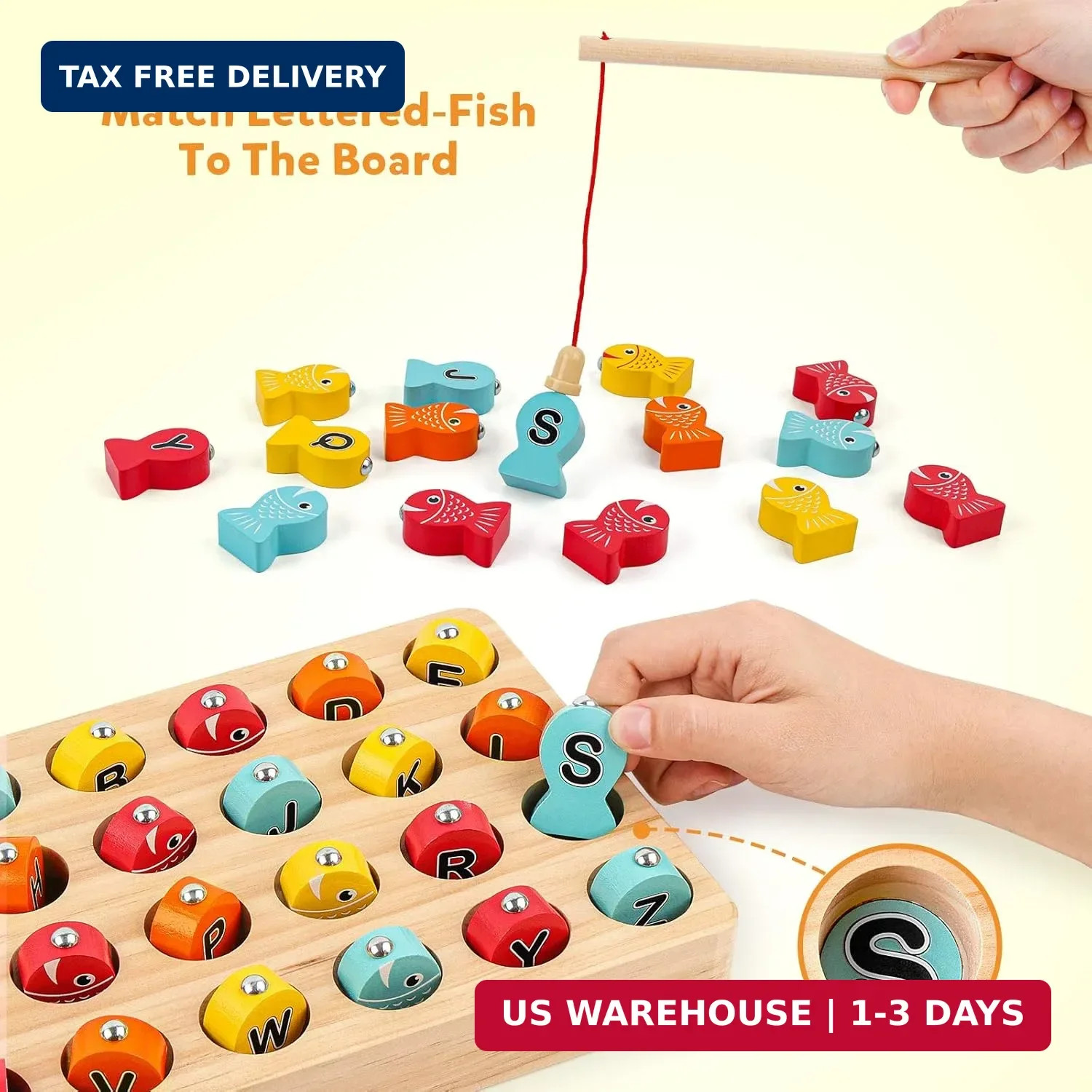 Coogam Wooden Magnetic Fishing Game, Fine Motor Skill Toy ABC Alphabet Color Sor