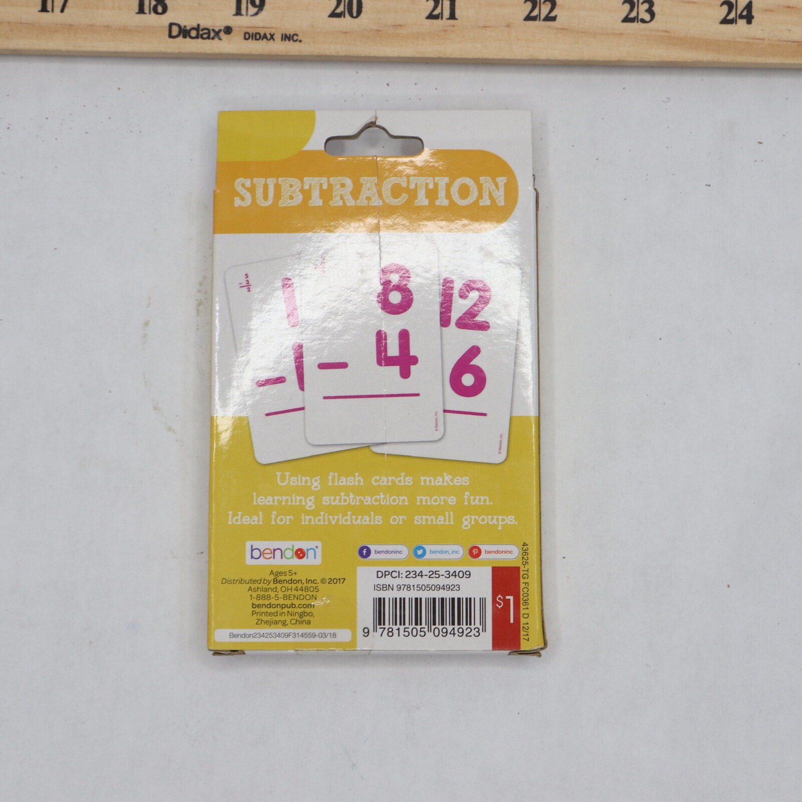 (36-Pk) Bendon Publishing Subtraction Flash Cards with Storgae Box