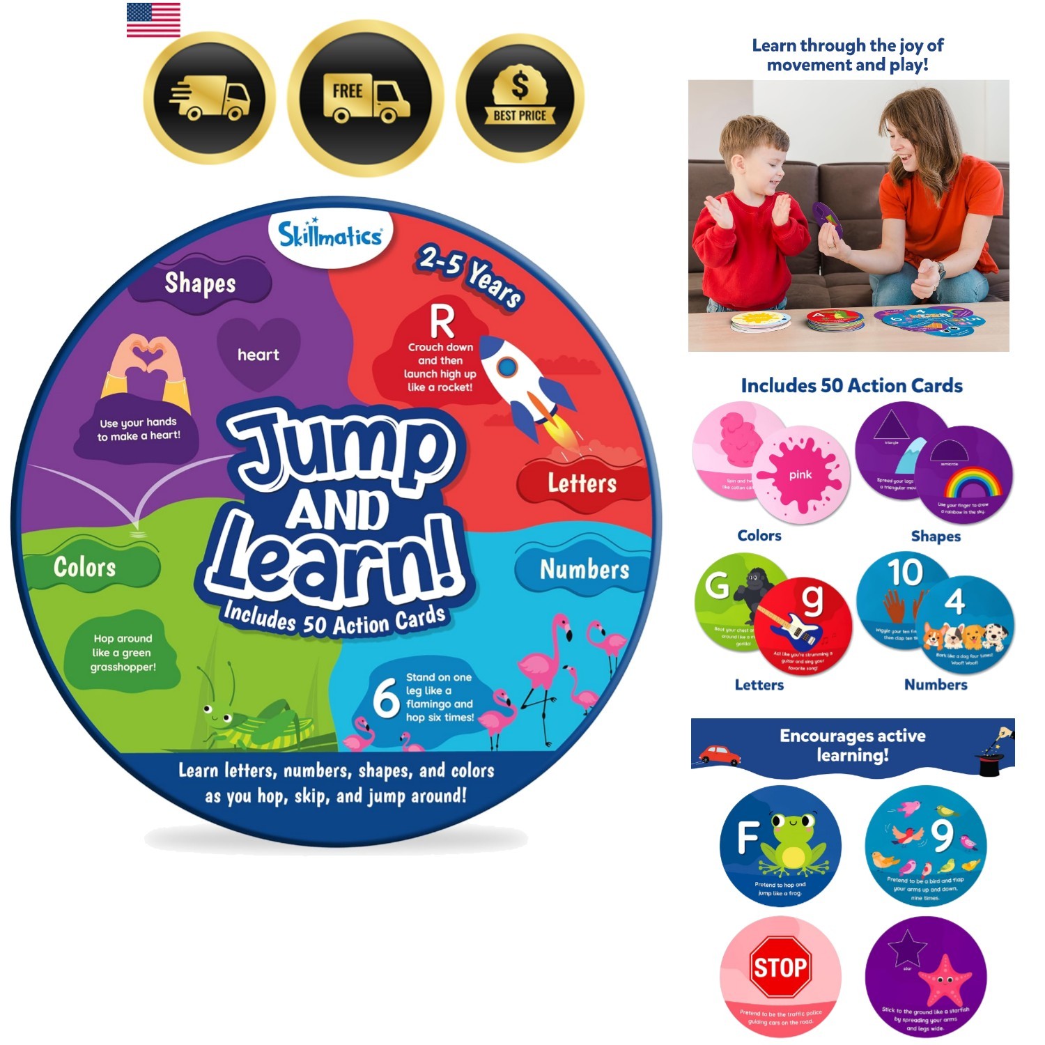 Card Game for Toddlers – Jump & Learn Letters, Numbers, Shapes & Colors, Pres…