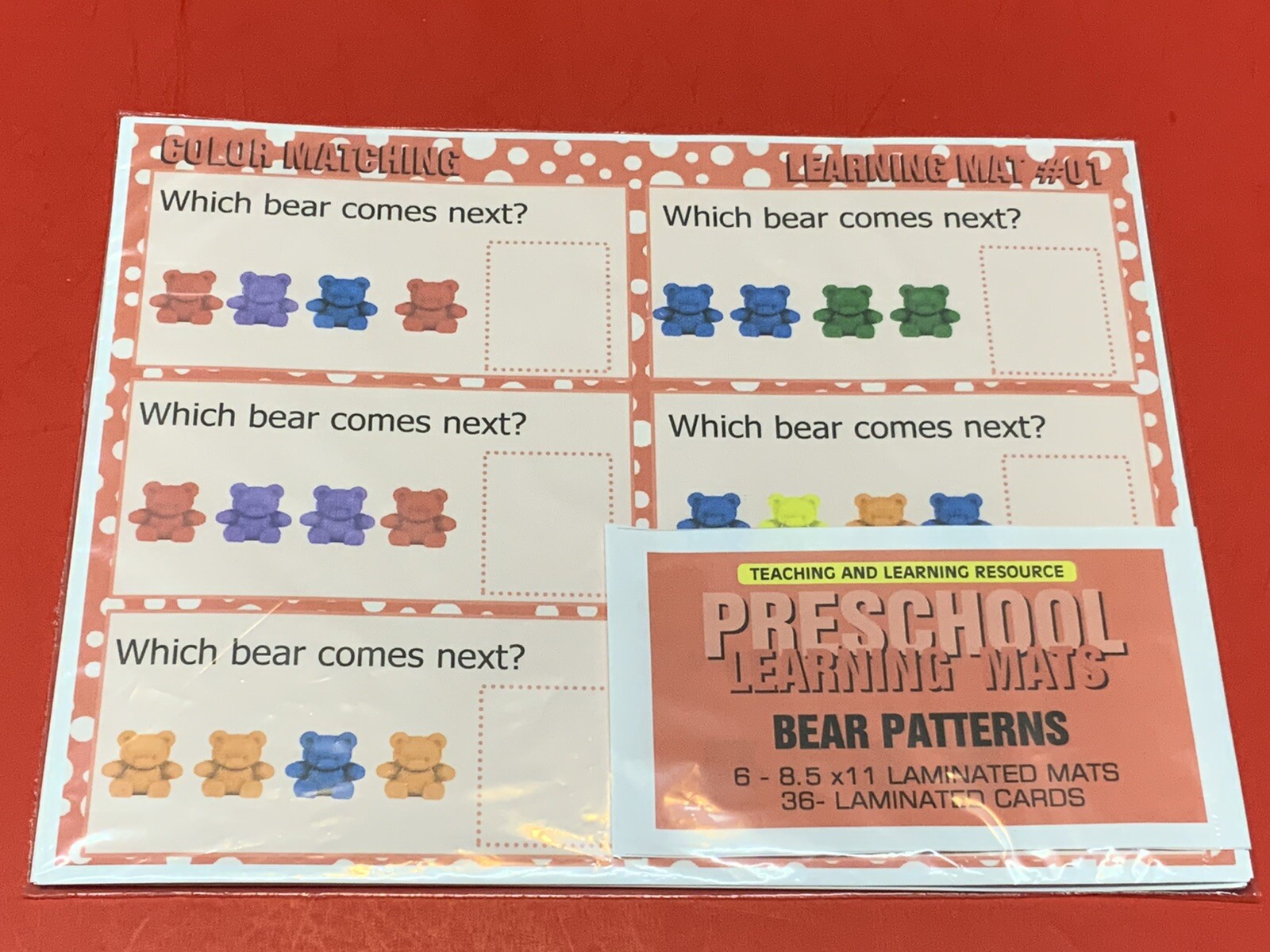 Bear Counters Pattern – Set of 6 Learning Mats / Cards – Laminated Activity
